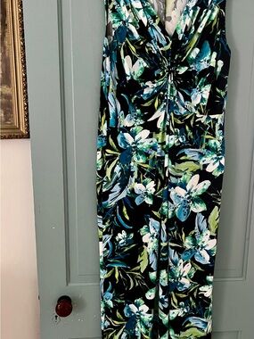 new directions Black Floral Maxi Dress with Teal & Green Blooms